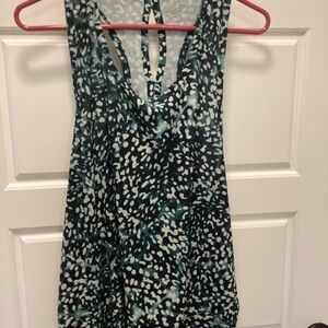 Old Navy Women's Teal and White Patterned Tank Top open back active